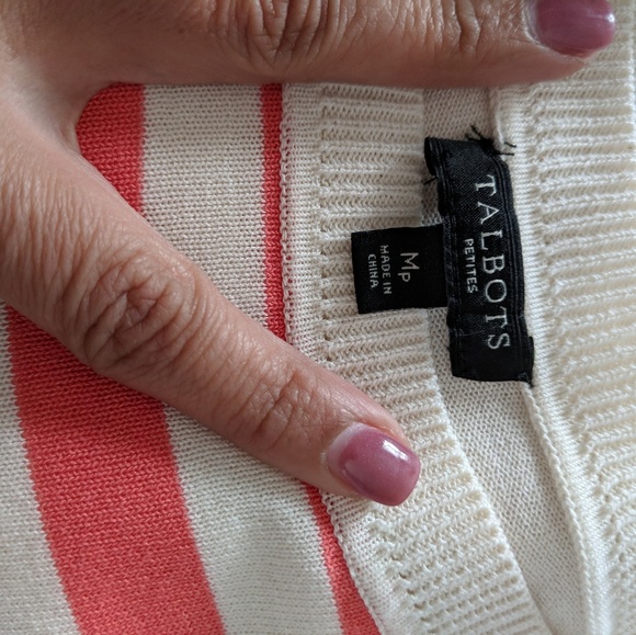 Talbots Coral and Cream Color Striped Sweater - Picture 2 of 7